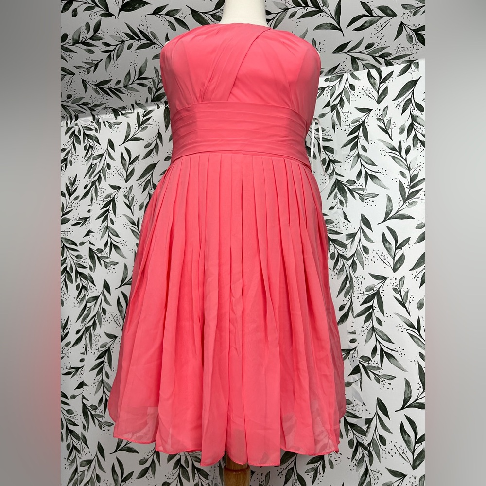 Coral pink chiffon dress sz 12 (L) pleated weddings Prom Bridesmaid MOB New #4